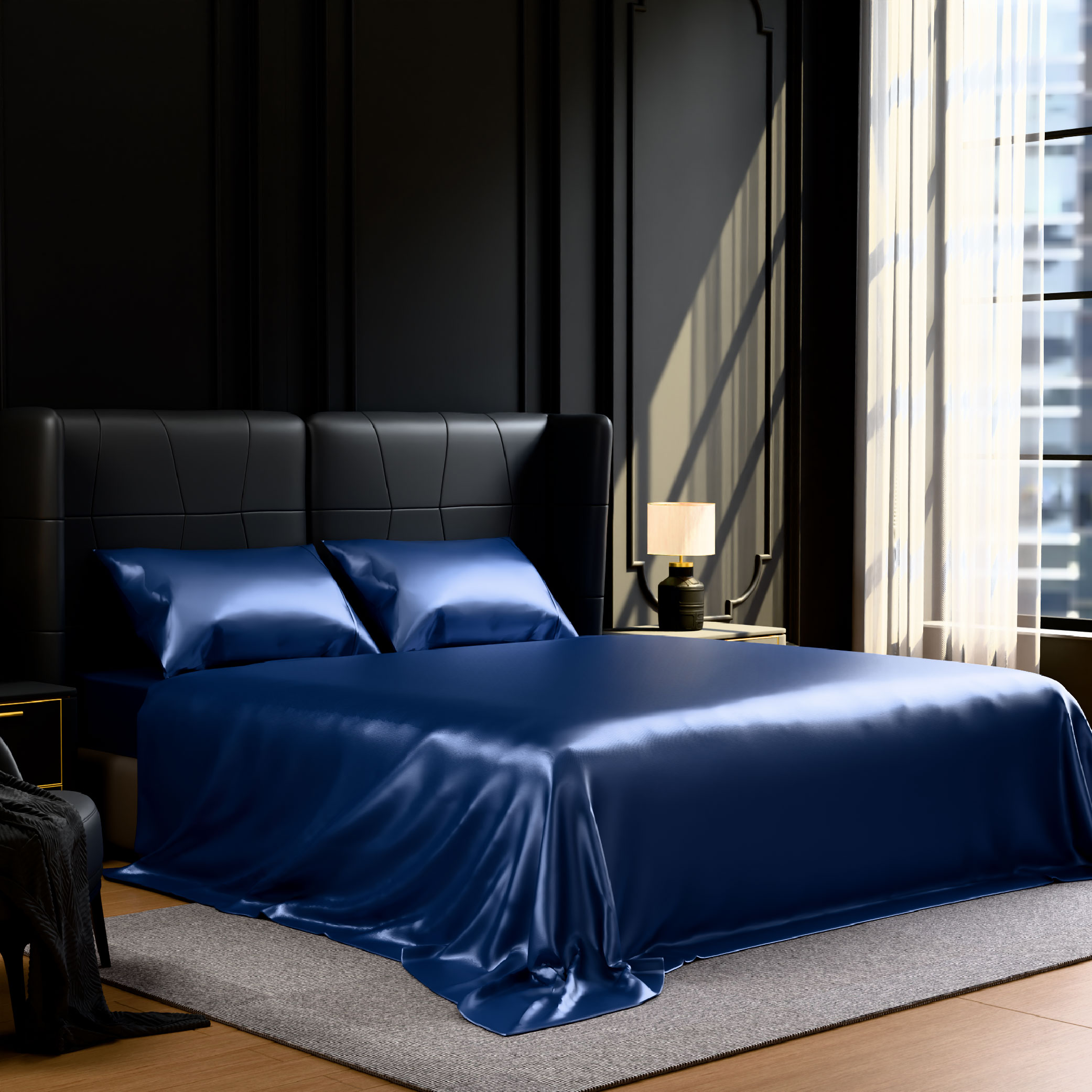 Satin Bed Sheets, Full Size Sheets Set, 4 Pcs Silky Bedding Set With 15 Inches Deep Pocket For Mattress (Full, Navy Blue)_voghion.com